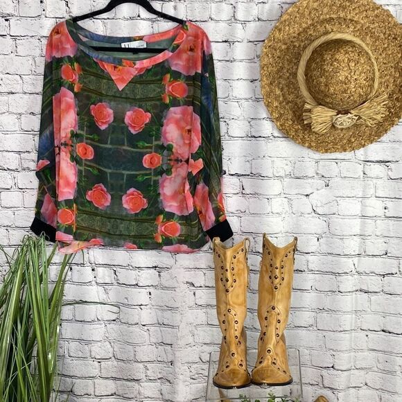 Anthropologie Floral Print Top Maytham Rose Dolman Blouse By Julie Haus, Size Sm - Picture 2 of 16